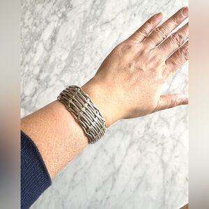 Chunky Woven Sterling Silver Cuff Bracelet Stamped Mexico 925 Vintage